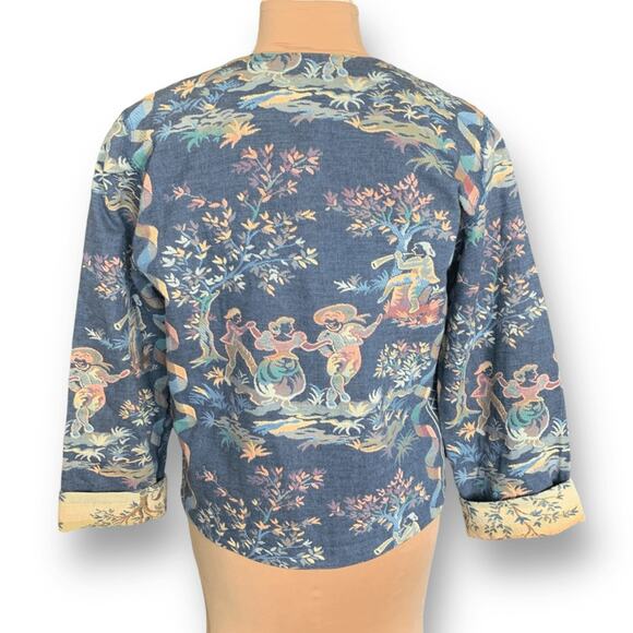 Vintage Doncaster Tapestry Jacket Blue Folk Art Pastoral Scene Blazer Size 10 - Picture 5 of 14